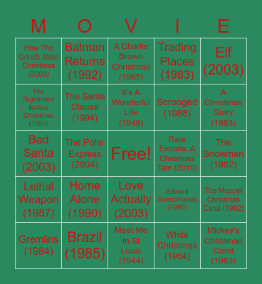 30 Best Christmas Movies Bingo Card