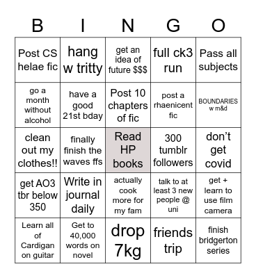 Finn’s 2023 Resolutions Bingo Card