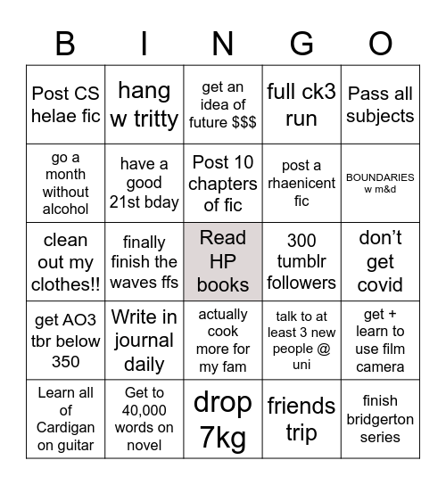 Finn’s 2023 Resolutions Bingo Card