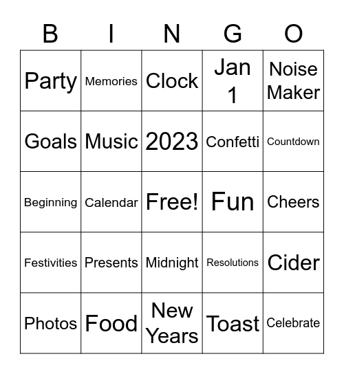 NEW YEARS BINGO Card