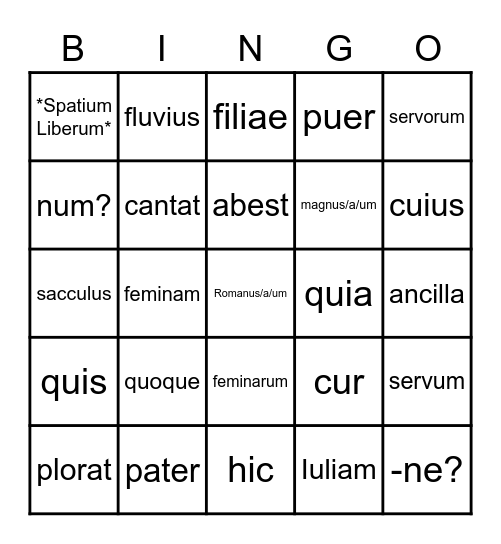 Familia romana Tombola Bingo Card