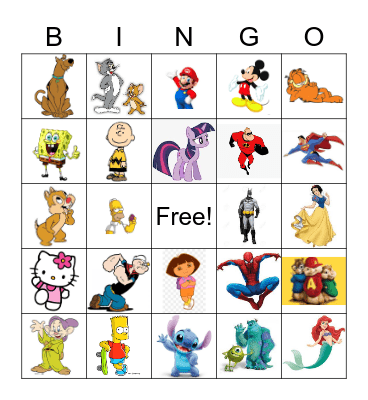 Cartoons in Colour Bingo Card