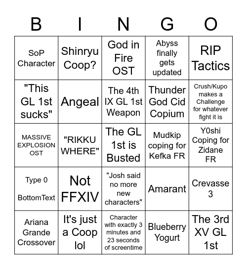 DFFOO 5th Anni GL 1st Bingo Card Bingo Card