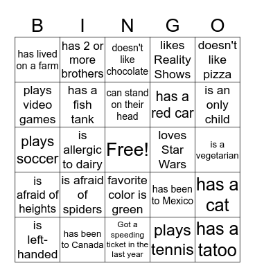 Storyline Bingo Card