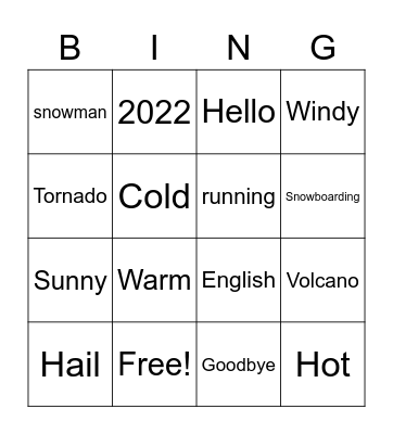 Weather Bingo Card