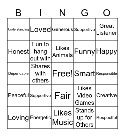 Friendship Bingo  Bingo Card