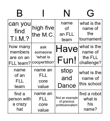 Jr FLL Scavenger Hunt Bingo Card