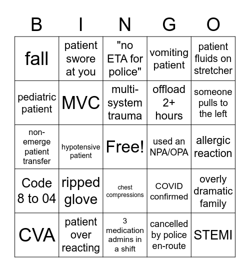 EMS BINGO Card