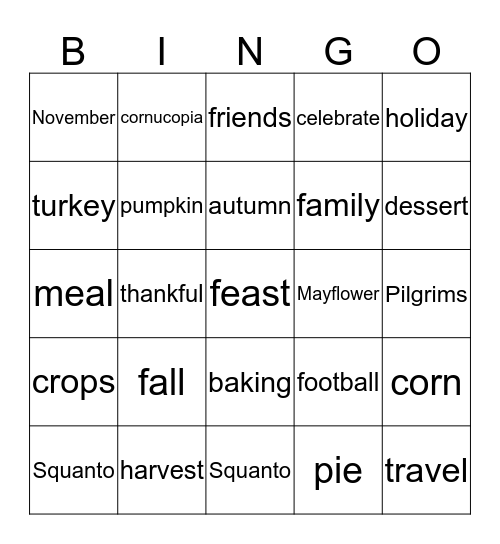 Thanksgiving Bingo Card