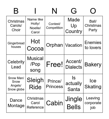 Christmas Movie Bingo Card