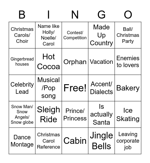 Christmas Movie Bingo Card