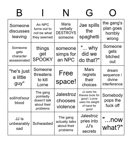 Sinboi Bingo Card