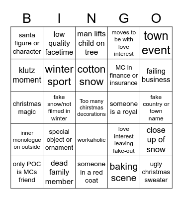 Bad Christmas Movie Bingo Card