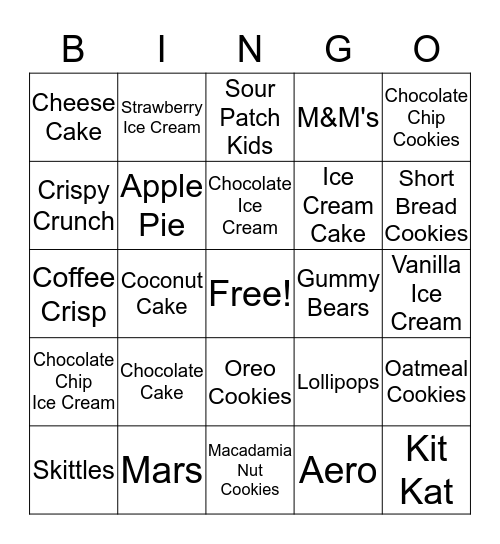 What is your favourite Desert? Bingo Card