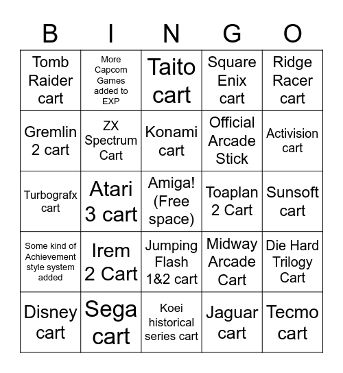 Evercade 2023 Bingo Card