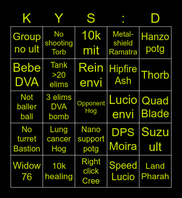 OW2 Squad Bingo Card