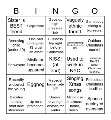 Hallmark Christmas Movie Bingo Card