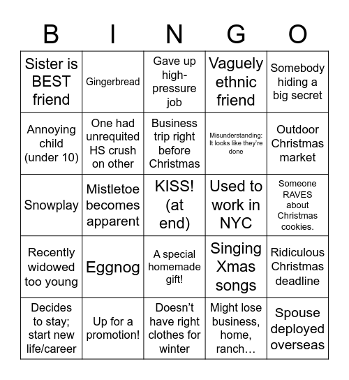 Hallmark Christmas Movie Bingo Card