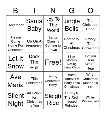Black Christmas Songs Bingo Card