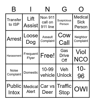 Dispatch Bingo Card