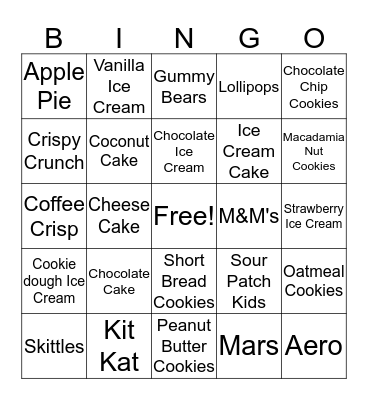 What is your favourite dessert? Bingo Card