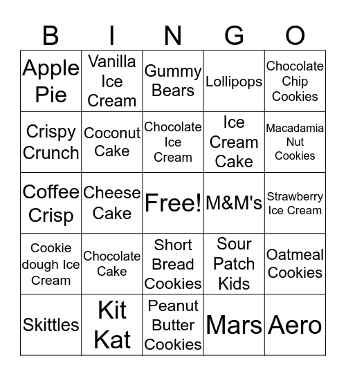 What is your favourite dessert? Bingo Card