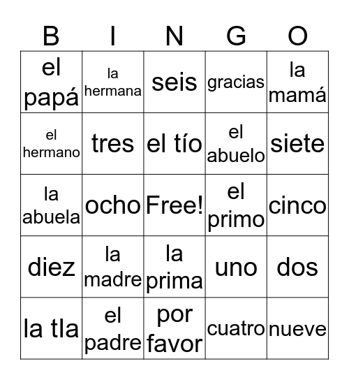 La Familia Bingo Card