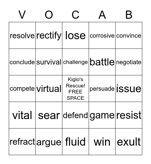 Vocab Bingo Card