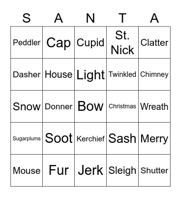 'Twas the Night Before Christmas Bingo Card