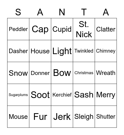 'Twas the Night Before Christmas Bingo Card