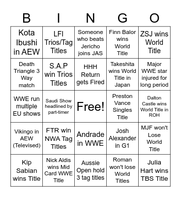 Nic Bingo 2023 Bingo Card