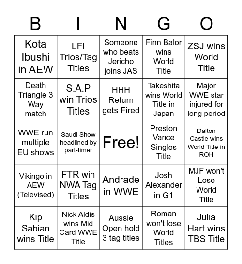 Nic Bingo 2023 Bingo Card