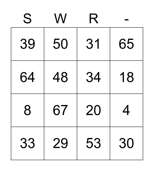 SWR Family of Love Party Bingo Card