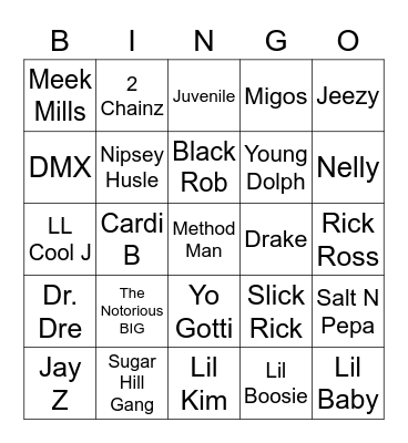 Hip Hop Bingo Card