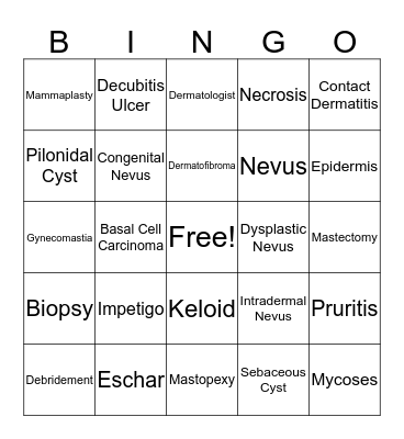 Integumentary System Bingo Card