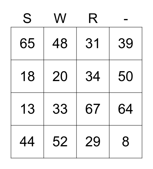 SWR Family of Love Party Bingo Card