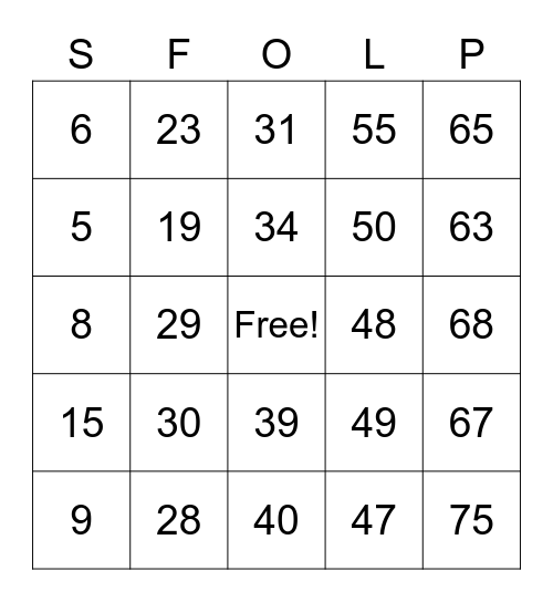 SWR Family of Love Party Bingo Card