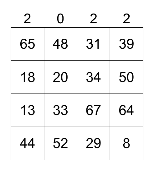 SWR Family of Love Party Bingo Card