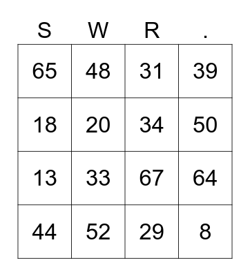 SWR Family of Love Party Bingo Card