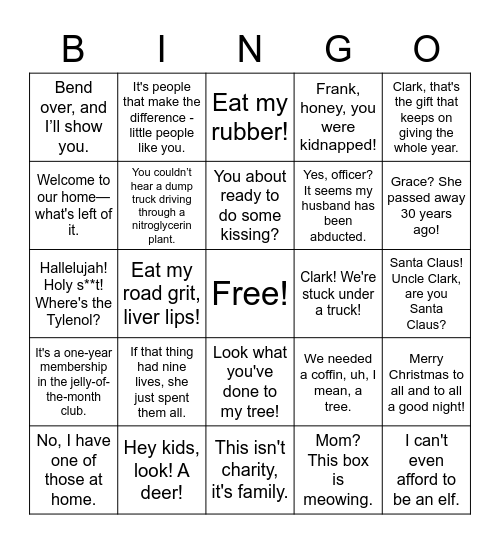 National Lampoon's Christmas Vacation Bingo Card