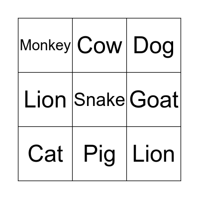 Animal Bingo Card