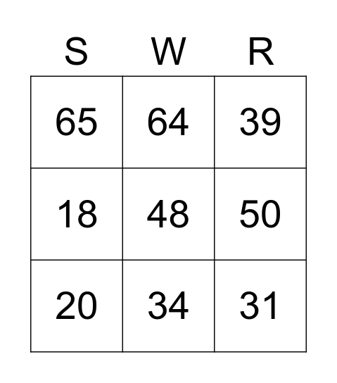 SWR Family of Love Party Bingo Card