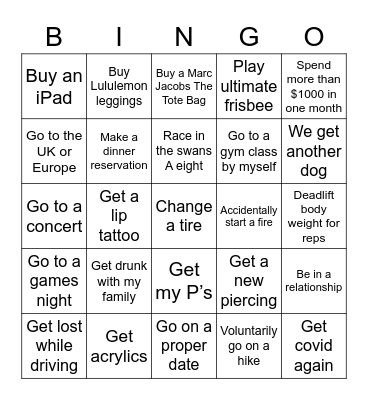 Isabella’s 2023 Bingo Card