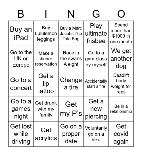 Isabella’s 2023 Bingo Card