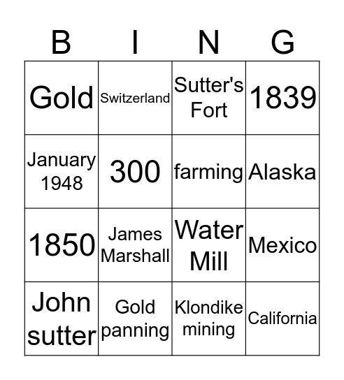 Pioneer Bingo Card