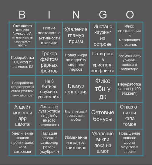 FF14 Copium Bingo Card