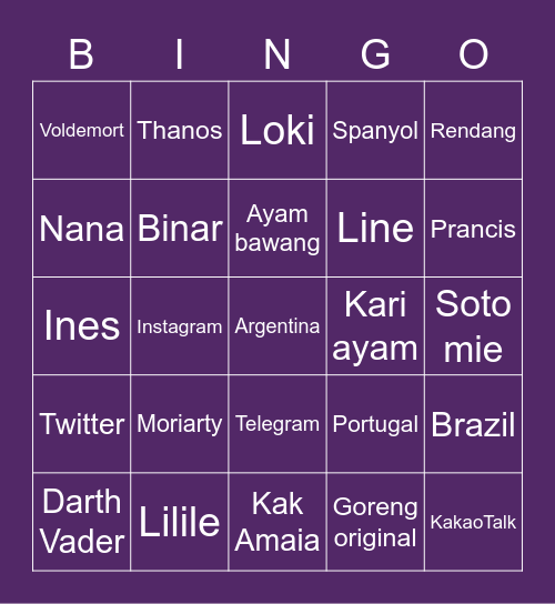 Ines's Bingo Card