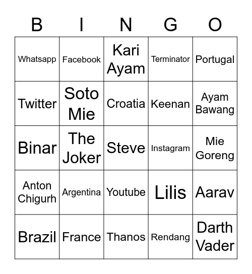 بِسْمِ اللهِ الرَّحْمَنِ الرَّحِيْمِ Bingo Card
