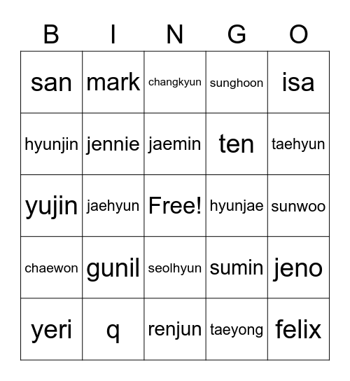 Hyunjin's Bingo Card