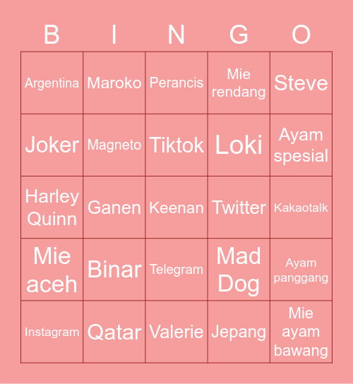 Eleanor Bingo Card